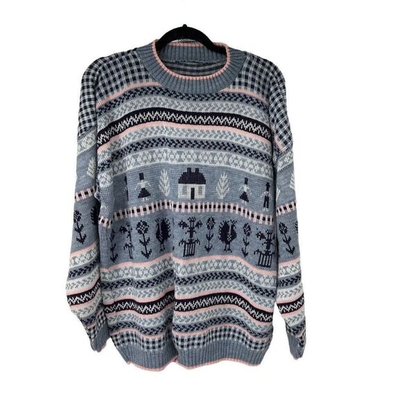 Vintage 80’s Mom Sweater w/Home Chicken & People - Picture 1 of 6